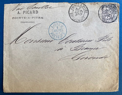 Guadeloupe Lettre 31 Aout 1887  Pour Branne N°54 Obl "pointe A Pitre / Guadeloupe" + Dateur Bleu " Ligne D /paq Fr N°2 - Lettres & Documents