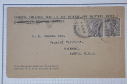 BA 17  INDIA  BELLE  LETTRE 1927 NILGIRI TEAS  POUR NAIROBI KENYA  + AFFR. INTERESSANT - 1911-35 Roi Georges V