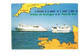 Cpm - 29 - Roscoff Cars Ferries "Prince De Bretagne" Et "Penn-ar-Bed" Liaison Roscoff Plymouth Dessin Carte Géographique - Roscoff