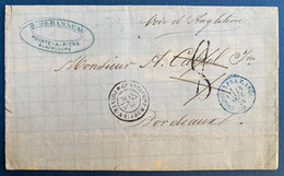 Guadeloupe Lettre Aout 1874 Pour Bordeaux Voie D'Angleterre Dateur "pointe à Pitre / Guadeloupe" + Dateur Ligne Bleu TTB - Cartas & Documentos