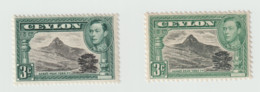CEYLAN 1937/49 Yv N°253 ET 253a ** TB - Sri Lanka (Ceilán) (1948-...)