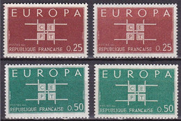 FR7353 - FRANCE – 1963 – EUROPA - VARIETIES - Y&T # 1396(x2)/1397(x2) MNH - Unused Stamps