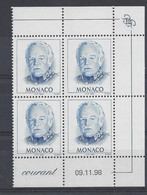 MONACO N° 2184 - PRINCE RAINIER - Bloc De 4 COIN DATE - NEUF SANS CHARNIERE - 9/11/98 - Neufs