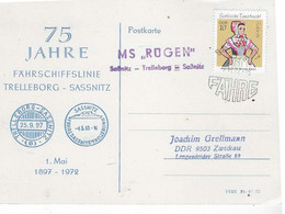 75 JAHRE FÄHRSCHIFFSLINIE - TRELLEBORG - SASSNITZ 1 Mai 1897 - 1972 - Postales - Usados
