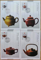 China Maximum Card,1994 Dark-red Enameled Pottery Teapot，4 Pcs - Cartes-maximum