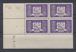 MONACO - POSTE AERIENNE N° 18 - Bloc De 4 COIN DATE - NEUF SANS CHARNIERE - 24/4/46 - Poste Aérienne