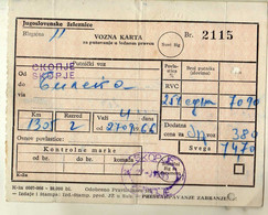 Transportation Ticket - Yugoslavia Railway Ticket Skopje Macedonia - Bileca Bosnia And Herzegovina - Europe