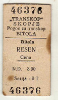 Transportation Tickets > One-day Ticket > Bus Yugoslavia / Macedonia Relation Bitola / Resen 1969 - Europe