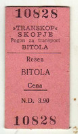 Transportation Tickets > One-day Ticket > Bus Yugoslavia / Macedonia Relation Resen / Bitola 1969 - Europe