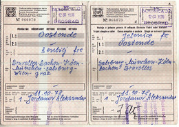 Transportation Ticket - Yugoslavia Railway - Jesenice Slovenia - Oostende Belgium - Europe