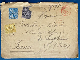 Cochinchine Lettre Aout 1886 Pour Paris Tricolore Colonies Generales N°50, 51 & 53 Obl De Saigon + Ligne Modane à PARIS - Storia Postale