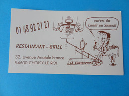 Carte De Visite Restaurant Le Contrepoids 94 Choisy Le Roi - Visiting Cards