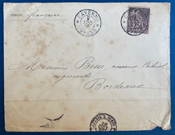 Guyane Lettre Du 9 Oct (mois Renversé ! 1888) Pour Bordeaux N°54 25c Obl "Cayenne/Guyane" TTB - Lettres & Documents