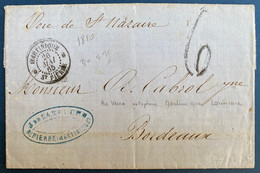 Lettre 1865 Pour Bordeaux Dateur "Martinique /st Pierre" Voie De St Nazaire, Taxée + Au Dos RR "Martinique/Louisiane" - Storia Postale