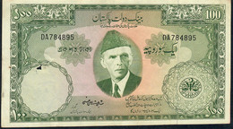 PAKISTAN P18h 100 RUPEES 1957 NO OVERPRINT Signature 3  VG Only 1 Hole (otherwise XF ! ) - Pakistán