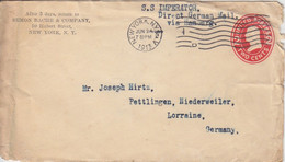 Entier 2c Rouge à Entête "Selon Bache" Obl. Flamme D New York NY Ste V Le 24 Jun 1913 Pour La Lorraine (Allemagne) - 1901-20