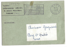 P P Tours RP Carte Promotionnelle Laboratoire ABIOS Pub Et Tarifs Au Dos Ob Meca Secap 7 9 1963 - Mechanical Postmarks (Advertisement)