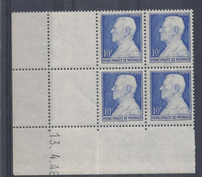 MONACO - N° 284 - PRINCE LOUIS II - Bloc De 4 COIN DATE - NEUF SANS CHARNIERE - 13/4/48 - Ungebraucht