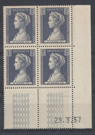 MONACO - N° 478 - PRINCESSE GRACE - Bloc De 4 COIN DATE - NEUF SANS CHARNIERE - 29/3/57 - Neufs