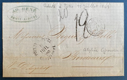 Lettre 1861 Pour Bordeaux Dateur "Pointe à Pitre/Guadeloupe" Voie D'Angleterre Taxée 12 + Entrée Col.fr/Angl.amb.calaisF - Lettres & Documents