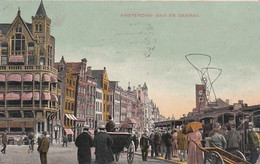 3768	22	Amsterdam, Dam En Damrak. Met Tranm Lijn 9) (poststempel 1907)(rechtsonder Een Vouw) - Amsterdam