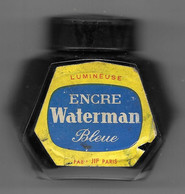 WATERMAN : Ancien Flacon D'encre Bleue Remplie à La Moitié Environ - Encriers