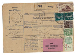 WOIPPY Moselle Bulletin Expédition Colis Dest Lyon Pagny Blanc Semeuse St Michel Fashi Yv 111 239 260 271 Ob 20 1 1932 - Cartas & Documentos