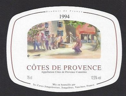 Etiquette De Vin Des Côtes De Provence 1994  -  Les Caves De Jonquières  (84) -  Thème Pétanque - Altri & Non Classificati