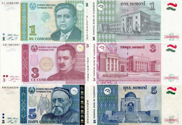 TAJIKISTAN 1 3 5 Somoni 1999 - 2013 UNC 3 Banknotes - Tadschikistan