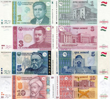 TAJIKISTAN 1 3 5 10 Somoni 1999 - 2018 UNC 4 Banknotes - Tagikistan