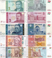 TAJIKISTAN 1 3 5 10 20 Somoni 1999 - 2021 UNC 5 Banknotes - Tagikistan