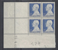 MONACO - N° 284 - PRINCE LOUIS II - Bloc De 4 COIN DATE - NEUF SANS CHARNIERE - 15/4/46 - Unused Stamps