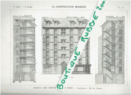 2 PLANS DESSINS 1897 PARIS 3° IMMEUBLE 22 RUE DEBELLEYME ARCHITECTE LE THOREL - Parigi