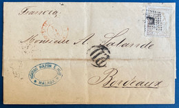 Espagne 1875 Allegorie N°136 (edifil) N°135 Yvert 40 Pes Obl Losange + PD + Entrée Rouge Pour Bordeaux TTB - Storia Postale