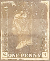 UK GB GREAT BRITAIN 1840 SG1 One Penny Black Four Margins Stamp (QB) Used As Per Scan - Used Stamps