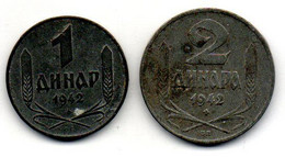 SERBIA, Set Of Two Coins 1 & 2 Dinara, Zinc, Year 1942, KM #31, 32 - Serbia