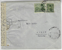 Egypt 1951 Cover From Cairo To Arbon Switzerland Postage Rate With 2 Stamp And Censorship Label - Cartas
