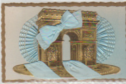 (75) PARIS .ARC DE TRIOMPHE En Relief, Doré Et Garni De Noeud Et Fronce En Ruban Bleu - Triumphbogen