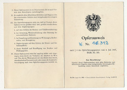 AUTRICHE - Opferausweis (Carte D'identité De Victime) - émise à Vienne 26 Sept 1967 - Historische Dokumente