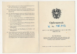 AUTRICHE - Opferausweis (Carte D'identité De Victime) - émise à Vienne 26 Sept 1967 - Documents Historiques