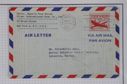 BB2 ETATS UNIS   BELLE  LETTRE AEROGRAMME  ++ 1953 ++  AIRMAIL  NEW YORK A ISTANBUL TURKEY    +++AFF.  PLAISANT - 2c. 1941-1960 Cartas