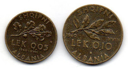 ALBANIA - ITALIAN OCCUPATION WWII, Set Of Two Coins 0,05, 0,10 Lek, Aluminum-Bronze, Year 1940, KM # 27, 28 - Albania