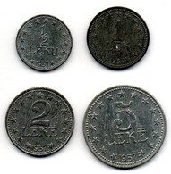 ALBANIA, Set Of Four Coins 1/2, 1, 2, 5 Leke, Zinc, Year 1957, KM # 35, 36, 37, 38 - Albania