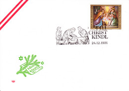 1991, "Weihnachten - Fresco Geburt Christi", SST. 4411 Christkindl 24.12.1991 UZ 3 - Marcofilia - EMA ( Maquina De Huellas A Franquear)