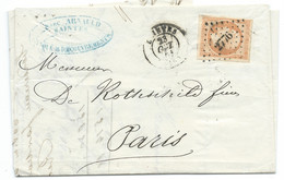 N° 16 ORANGE NAPOLEON SUR LETTRE / SAINTES POUR PARIS / 23 OCT 1861 / LAC BANQUE ROTHSCHILD - 1849-1876: Periodo Clásico
