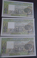 WEST AFRICAN ,  P 106Am + 405Dh + 606Hk ,  500 Francs , 1989 , UNC  Neuf , 3 Notes - Estados De Africa Occidental