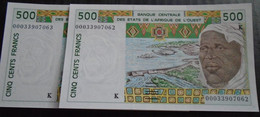 WEST AFRICAN ,  P 710Kk ,  500 Francs , 2000 , UNC Neuf  , 2 Notes - États D'Afrique De L'Ouest