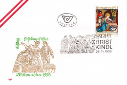 1993, Österreich, "Weihnachten", SST. 4411 Christkindl 26.11.1993 UZ 8, FDC, Betriebsbeginn (ANK 2145) - Quadri