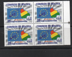 BOLIVIA - 2001 - EUROPEAN CO OPERATION  MARGINAL BLOCK OF 4 MNH ,SGCAT £16 - Bolivia