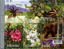 Ukraine 2018 Carpathian Biosphere Reserve Flora And Fauna Set Of 6 Stamps In Block - Moineaux